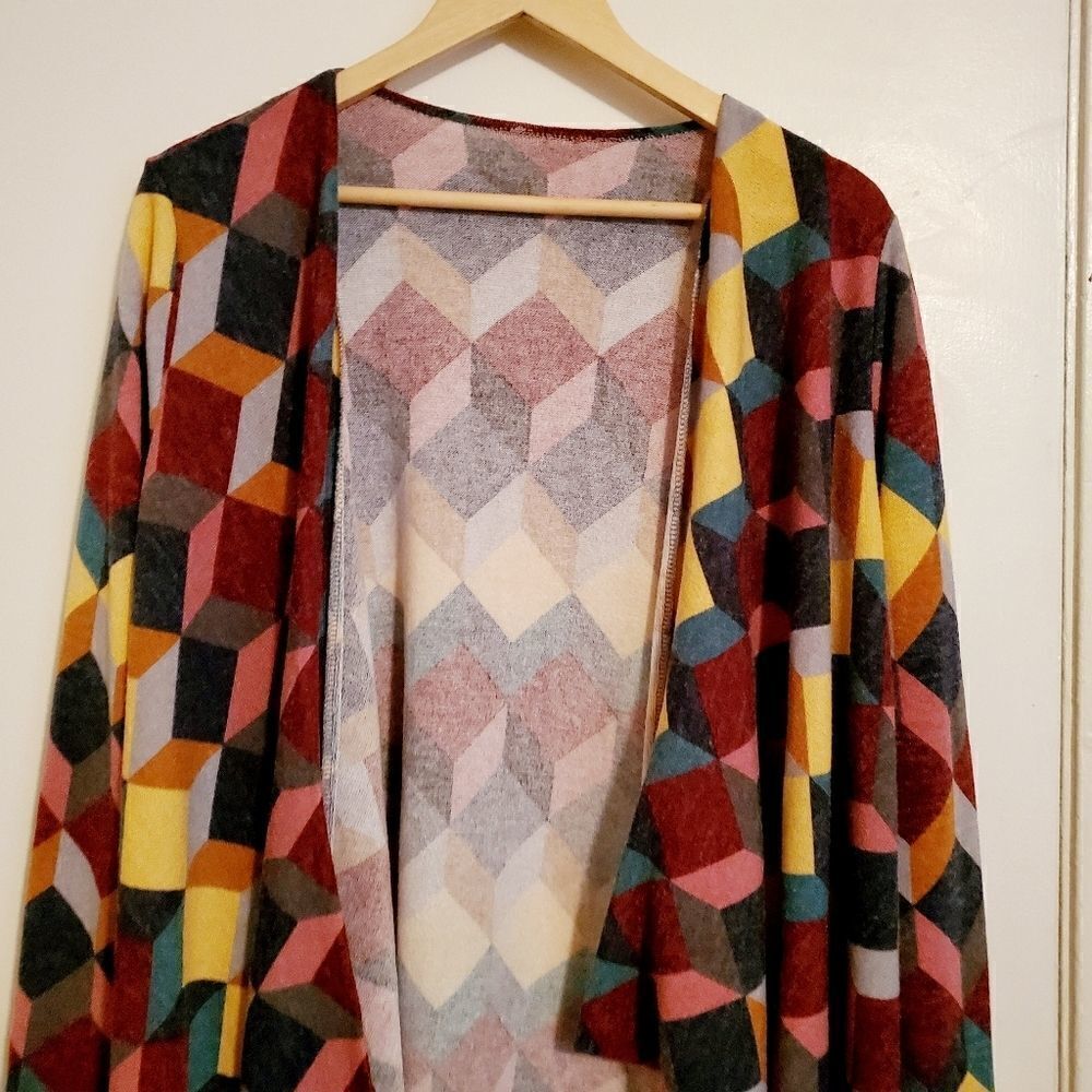 Multi-colored Geometrical Pattern Open Cardigan S… - image 5
